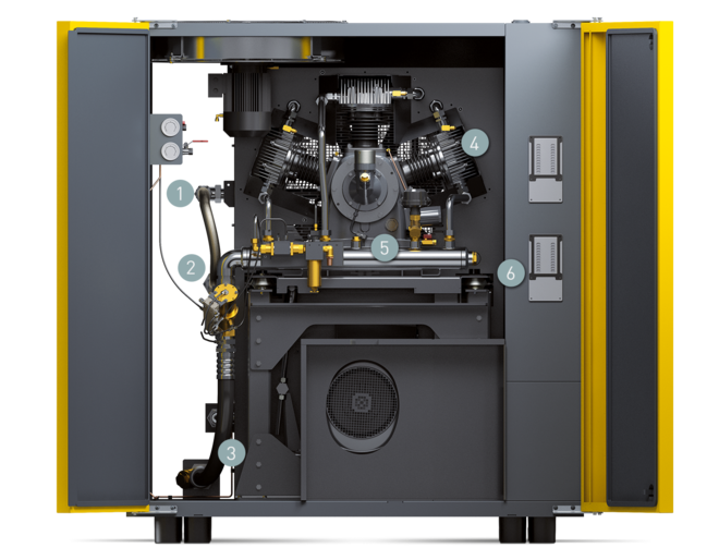 Komponentene til det kompakte booster-anlegget i serien DN C (framside)