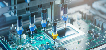 Trykkluftkompressor i bruk i elektronikkproduksjon – KAESER KOMPRESSORER leverer toppmoderne teknologi for presise produksjonsprosesser.